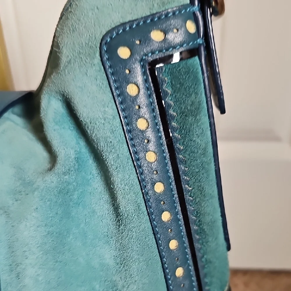 Coach 2006 Hamptons Suede Hobo Bag Teal Blue with Silver Hardware